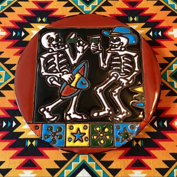 NWT party dia de Los Muertos terra cotta tile - Picture 1 of 4